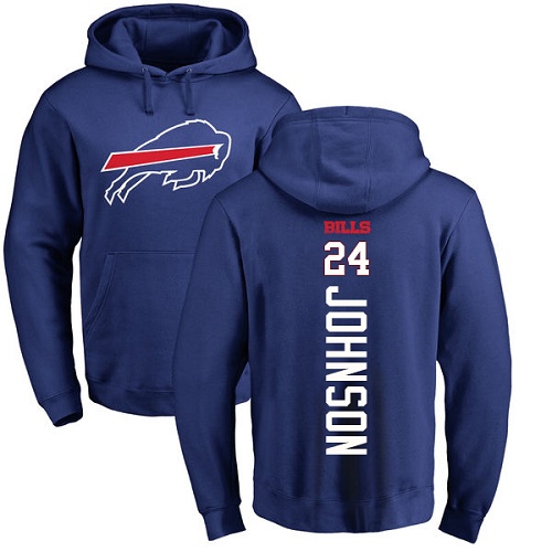 Men NFL Buffalo Bills 24 Taron Johnson Royal Blue Backer Pullover Hoodie Sweatshirt